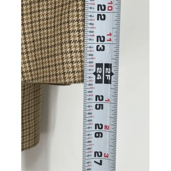 Izod Silk Blazer Sport Coat Suit‎ Jacket Men 43 R Houndstooth Tan Beige Brown